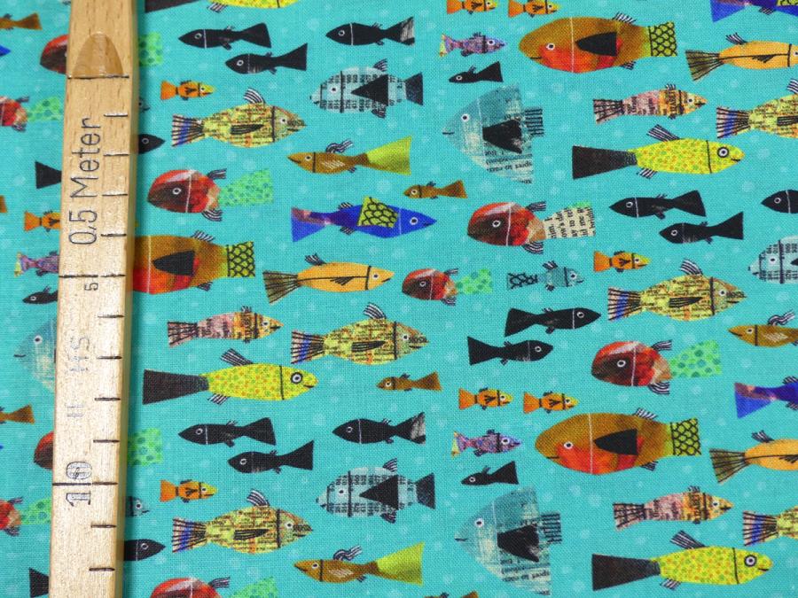 Patchworkstoff  Fische bunt aqua